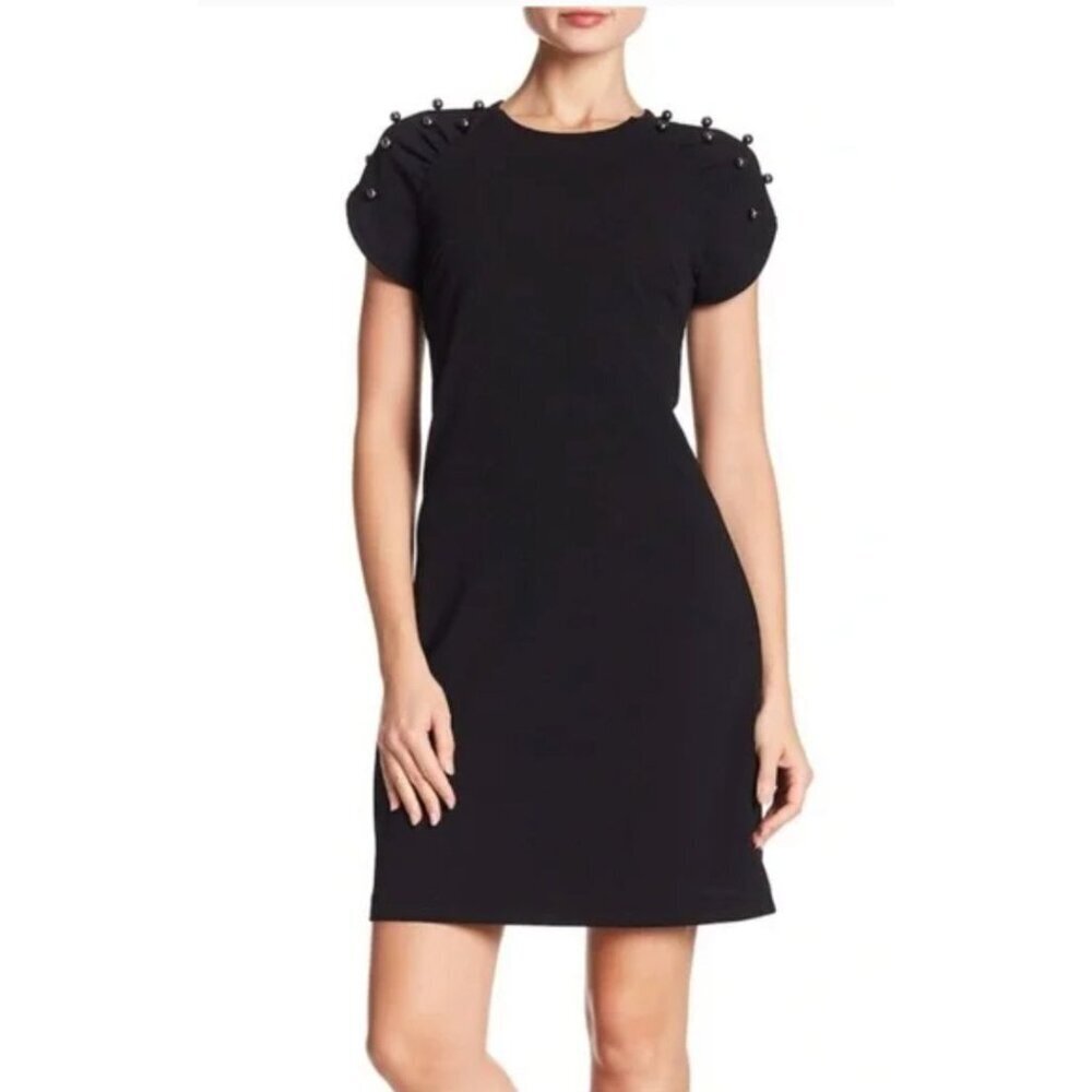 Betsey Johnson Sheath Dress Womens 2 Black‎ Beaded Short Sleeve Cocktail Party